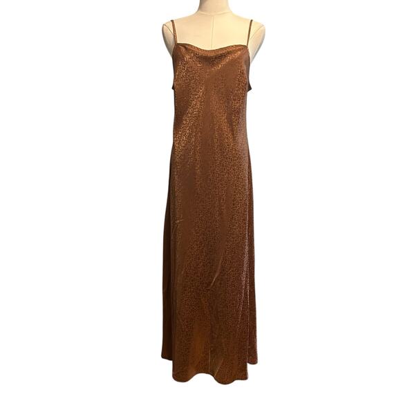 Slip Dress SZ L Maxi Adj Straps Copper Brown Leopard Jessica Simpson Lounge Wear - Picture 2 of 9